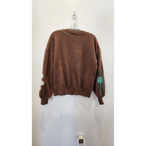 POL Groovy Bloom Floral Oversized V-Neck Knit BOHO Sweater – Chocolate Brown - Picture 2 of 3